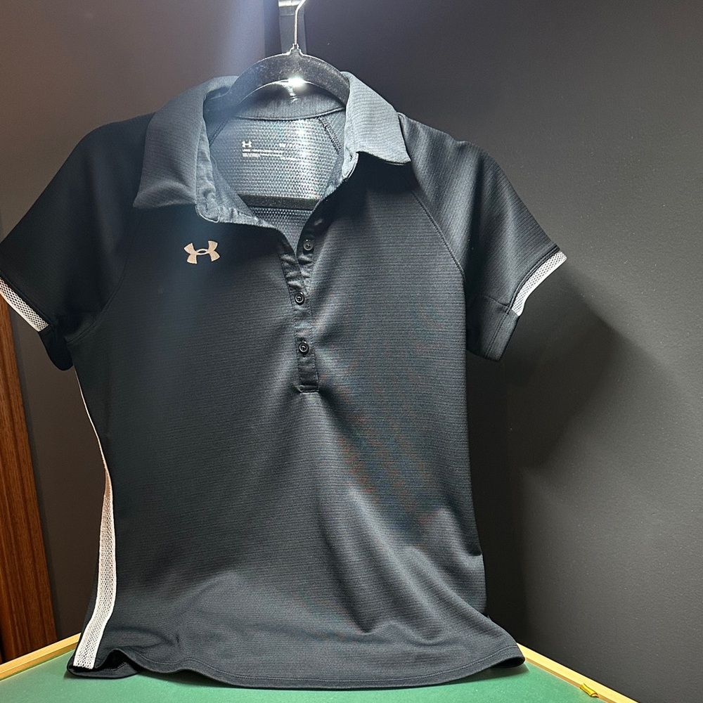 Women’s Under Armour Black Golf Polo with White Trim